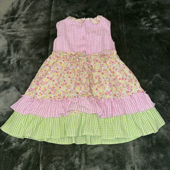 Rare Editions Fit & Flare Dress Youth Girls 4T Multicolor Plaid Tiered Ruffles - Picture 2 of 6
